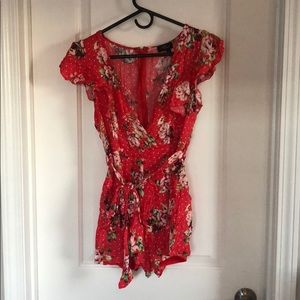Red floral romper